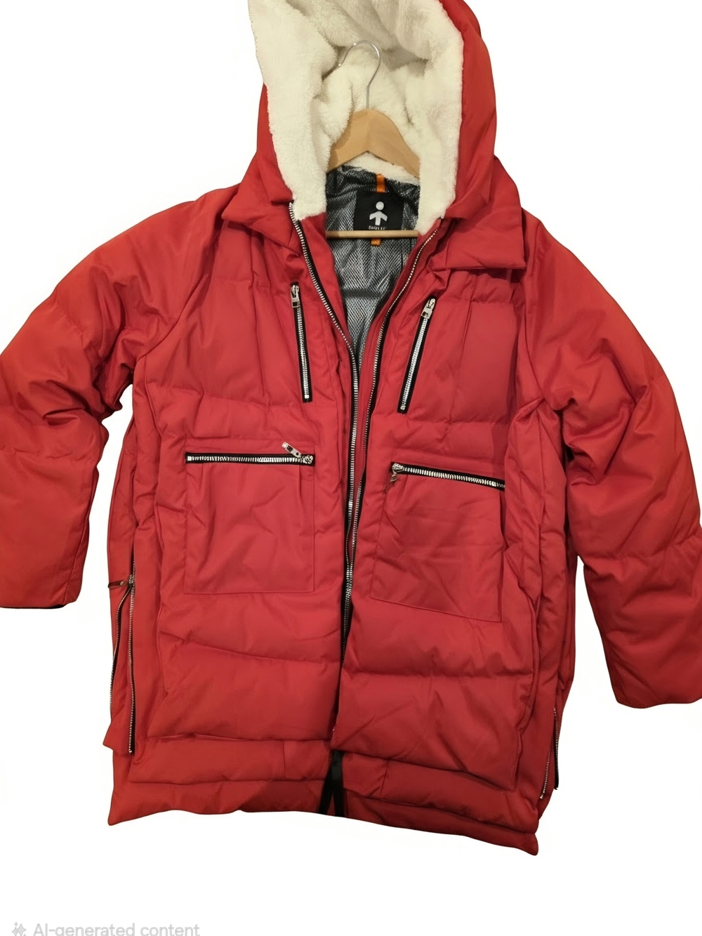Red Puffer Down Coat with Cozy Hood Size Large